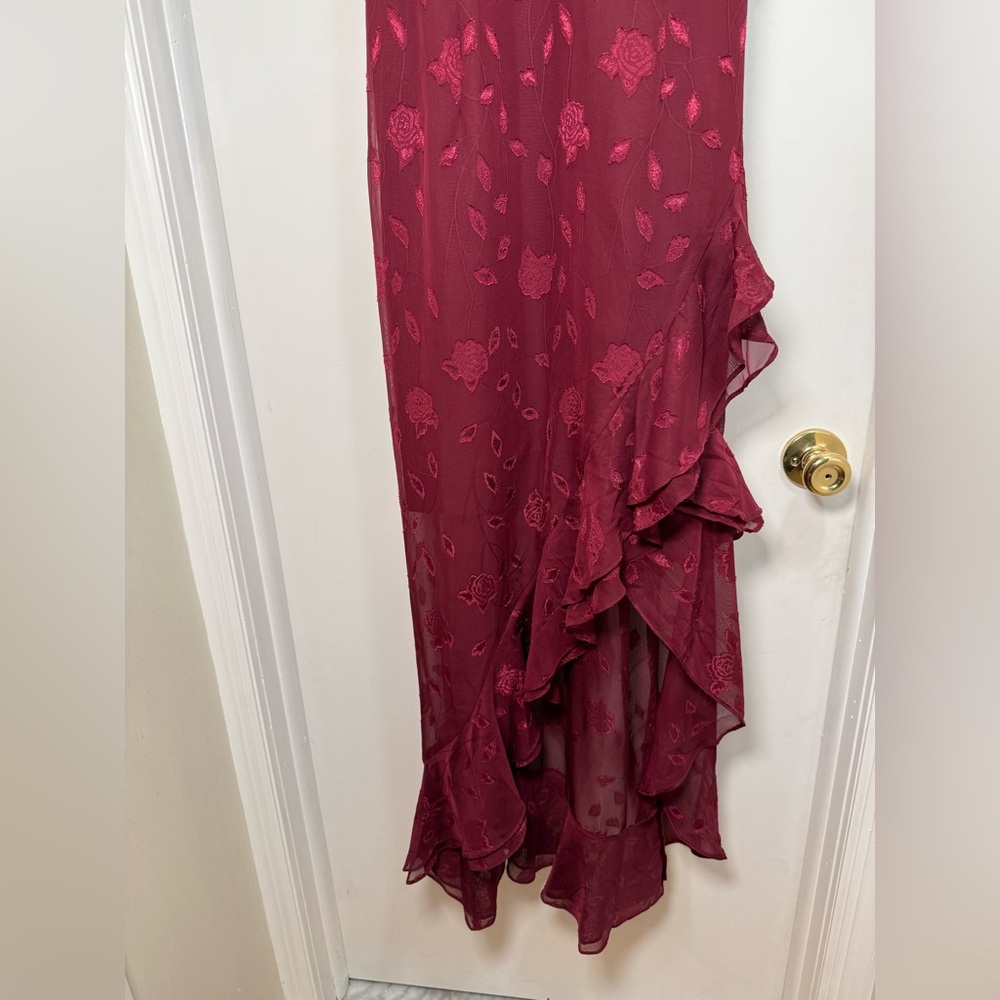 Lulu's Burgundy Asymmetrical Ruffle Dress - Picture 2 of 5